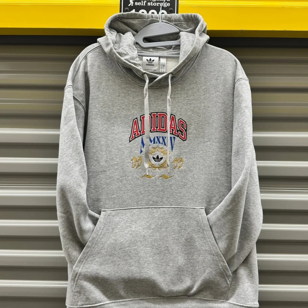 Size Medium - Adidas Originals Grey Collegiate Graphic Hoodie Trefoil MMXXIV